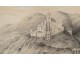chalk drawing view castle Stolzenfels Rhine Germany chapel nineteenth landscape