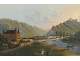 Gouache landscape Germany Rhine characters castle nineteenth century characters