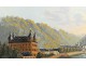 Gouache landscape Germany Rhine characters castle nineteenth century characters