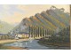 Gouache landscape Germany Rhine characters castle nineteenth century characters