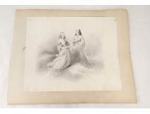 Pencil Drawing spiritual partition characters nineteenth century dresses