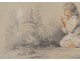 pencil drawing chalk child religious bucolic landscape nineteenth century