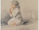 pencil drawing chalk child religious bucolic landscape nineteenth century