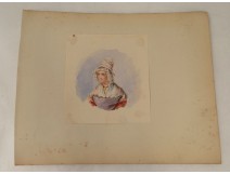 Watercolor portrait young man cross traditional nineteenth century clothing