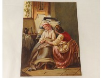 Watercolor scene inside women bedside nineteenth century