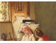 Watercolor scene inside women bedside nineteenth century