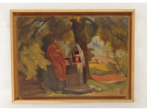 HSC religious scene Jesus Samaritan wells landscape Victor Dupont XXth
