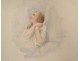 Watercolor portrait religious woman praying angel wings nineteenth century