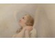 Watercolor portrait religious woman praying angel wings nineteenth century