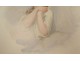 Watercolor portrait religious woman praying angel wings nineteenth century