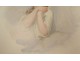 Watercolor portrait religious woman praying angel wings nineteenth century