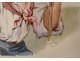 Watercolor portrait old man scarf fork nineteenth century