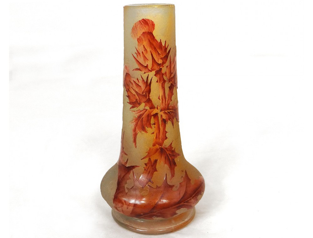Glass Paste Vase Daum Nancy Thistle Leaves Art Nouveau Xixth Century