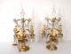 Pair of chandelier pendants golden brass 3 lights