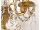 Pair of chandelier pendants golden brass 3 lights