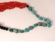 turquoise red coral necklace and contemporary glass beads
