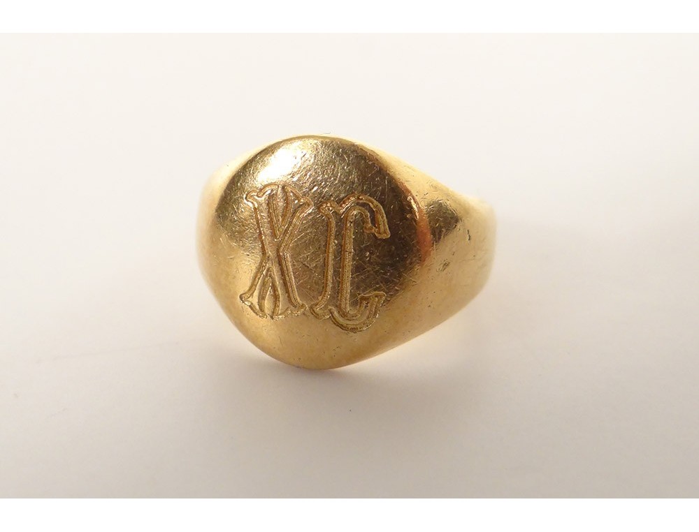 Bague Chevalière Art Déco Artisanale - Or 18k Et Argent 925, Taille 60