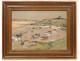 Watercolor landscape painting herd of cows on the beach, E.Doigneau, 20