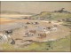 Watercolor landscape painting herd of cows on the beach, E.Doigneau, 20