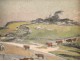 Watercolor landscape painting herd of cows on the beach, E.Doigneau, 20