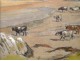 Watercolor landscape painting herd of cows on the beach, E.Doigneau, 20