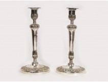 Pair of Louis XVI bronze candlesticks silver eighteenth