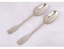Pair spoons solid silver Farmers General XVIII Vannes Le Clerc