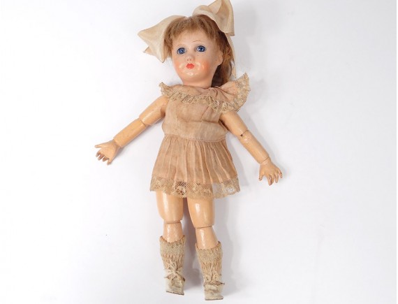 Petite Poupée À Tête De Porcelaine Ancienne Bouche