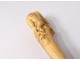 Cane old carved ivory head hunter bird was wood XIXth
