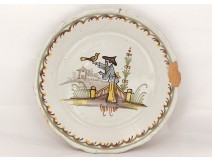 earthenware plate Nevers Chinese character bird bridge eighteenth landscape