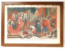 Engraving watercolor Queen Scythe Thomiris Persian King 19th