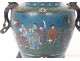 bronze cloisonné censer Japan samurai characters dogs Fo nineteenth