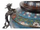 bronze cloisonné censer Japan samurai characters dogs Fo nineteenth