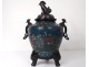 bronze cloisonné censer Japan samurai characters dogs Fo nineteenth