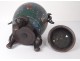 bronze cloisonné censer Japan samurai characters dogs Fo nineteenth