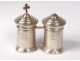 Pair holy Chrism oil lamps baptism silver metal catechumen nineteenth