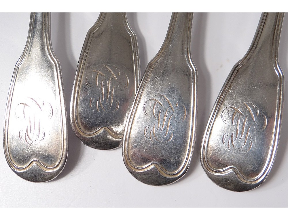 Rare ménagère de couverts en métal argenté, orfèvre Ercuis, modèle Nil