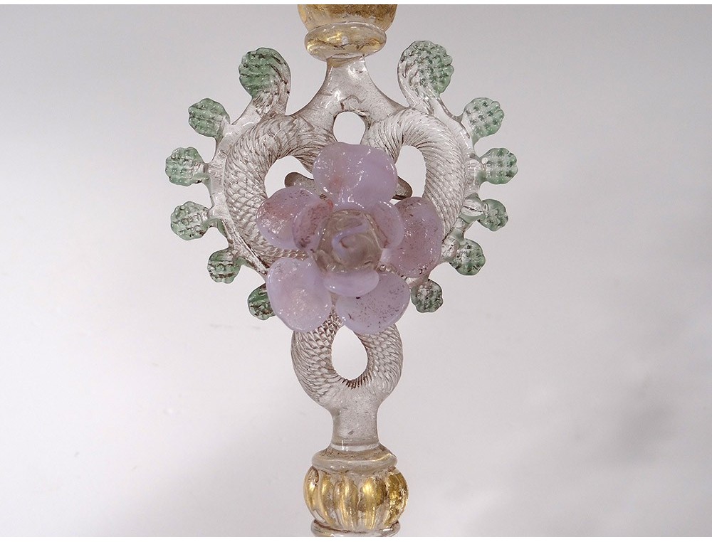 Wine glass glassware Murano Venice Italy gilt flowers century