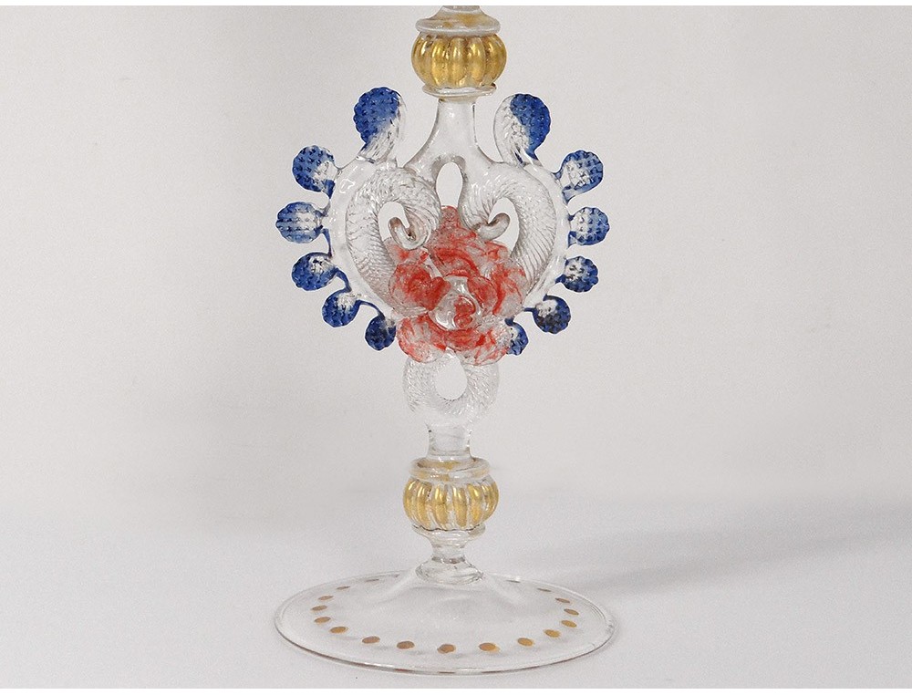 Wine glass glassware Murano Venice Italy gilt flowers century