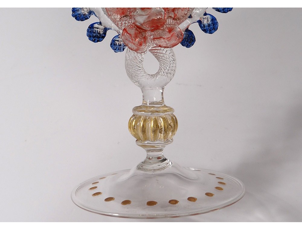 Wine glass glassware Murano Venice Italy gilt flowers century