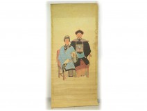 Great rice paper painting portrait Mandarin Chinese dignitary woman XIXth