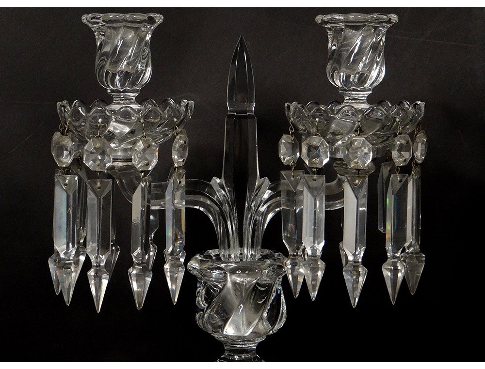 Pair Candelabra Sconces 2 Lights Crystal Chandelier Baccarat Bamboo Th