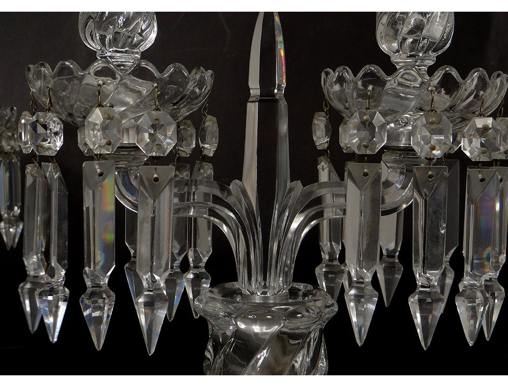 Pair candelabra sconces 2 lights crystal chandelier Baccarat Bamboo XXth