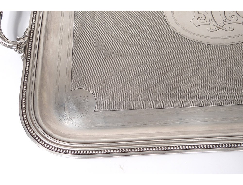 Grand Plateau Ovale Christofle – Métal Argenté, Motif Rubans Croisés, Made In France