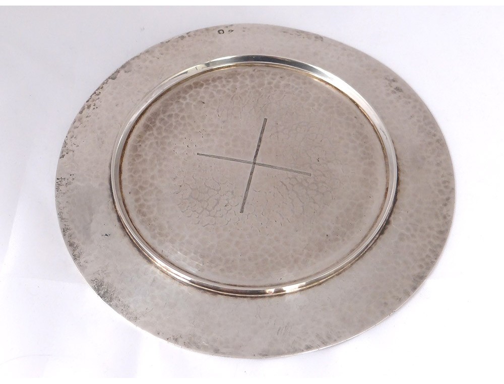 Sterling silver chalice paten hammered Minerva goldsmith cross 133gr  nineteenth