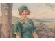 HST Painting Young woman with hat Belle Epoque by DOUMENQ 20th