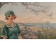HST Painting Young woman with hat Belle Epoque by DOUMENQ 20th