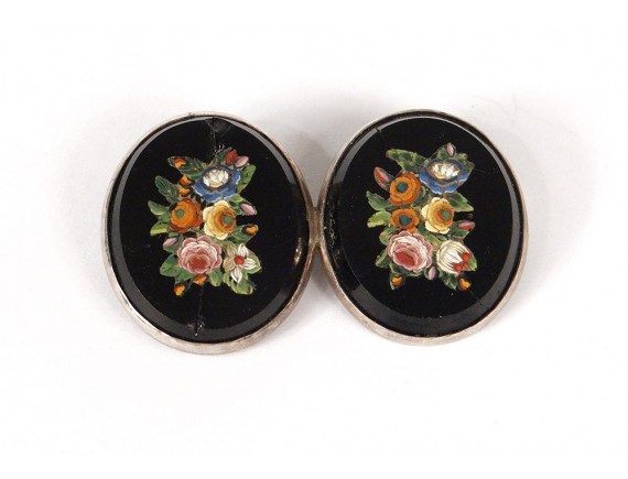 Broche Vintage Micro Mosaïque – Motif Floral, Métal Doré – Ancienne – Très Bon état