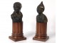 Pair earth sculptures terracotta busts characters woman nineteenth century boy