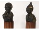 Pair earth sculptures terracotta busts characters woman nineteenth century boy